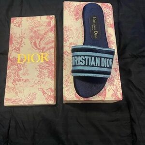 Christian Dior Blue Slide Sandals with box
